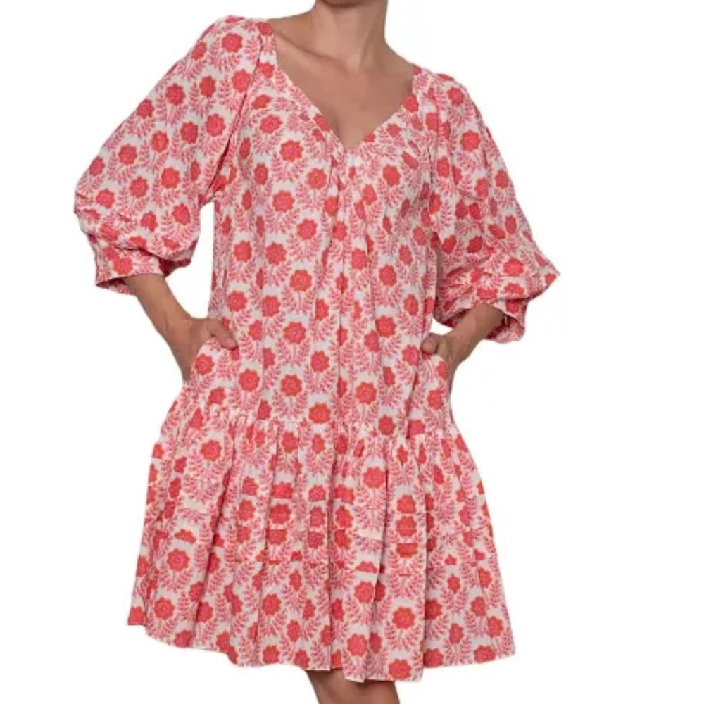 Ophelia & Indigo Greta Dress Red and Pink Azalea Large NWT